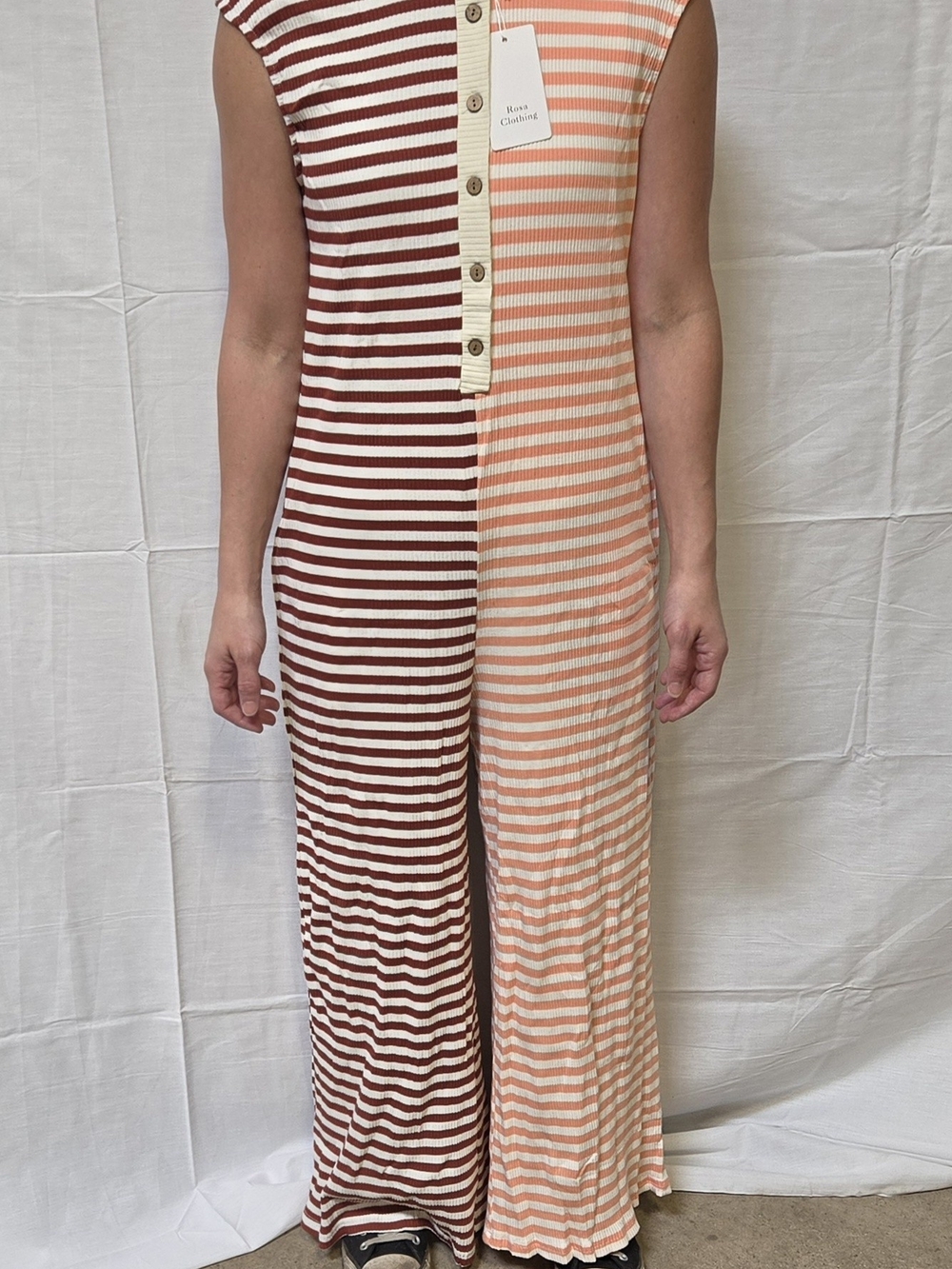 Striped Two-Tone Jumpsuit in Orange & Brown NWT